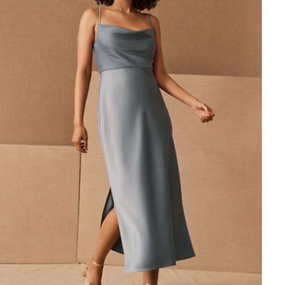 NEW BHLDN Cali Satin Charmeuse MIDI Dress in Dusty Blue Z257-77